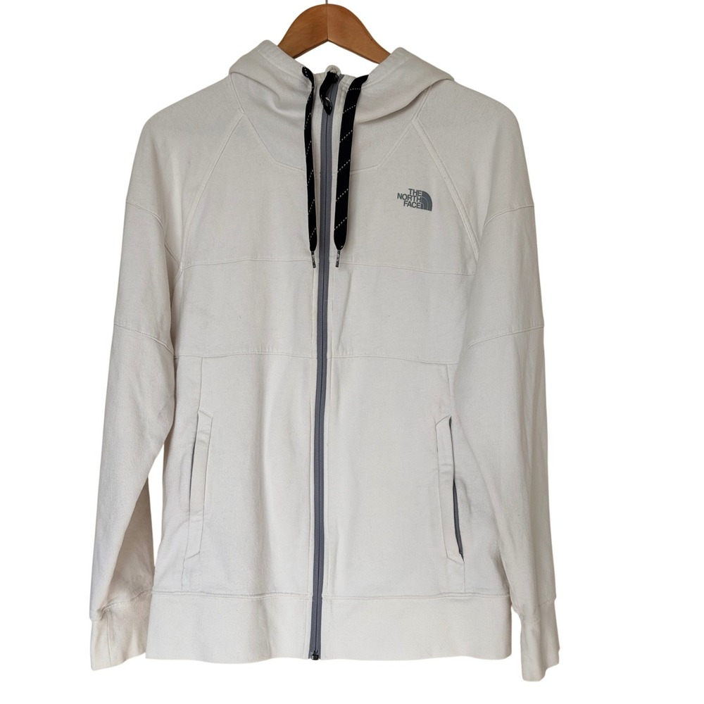 The North Face Hoodie Mens M NF0A3NZV Cream Full Zip Raglan Logo EUC